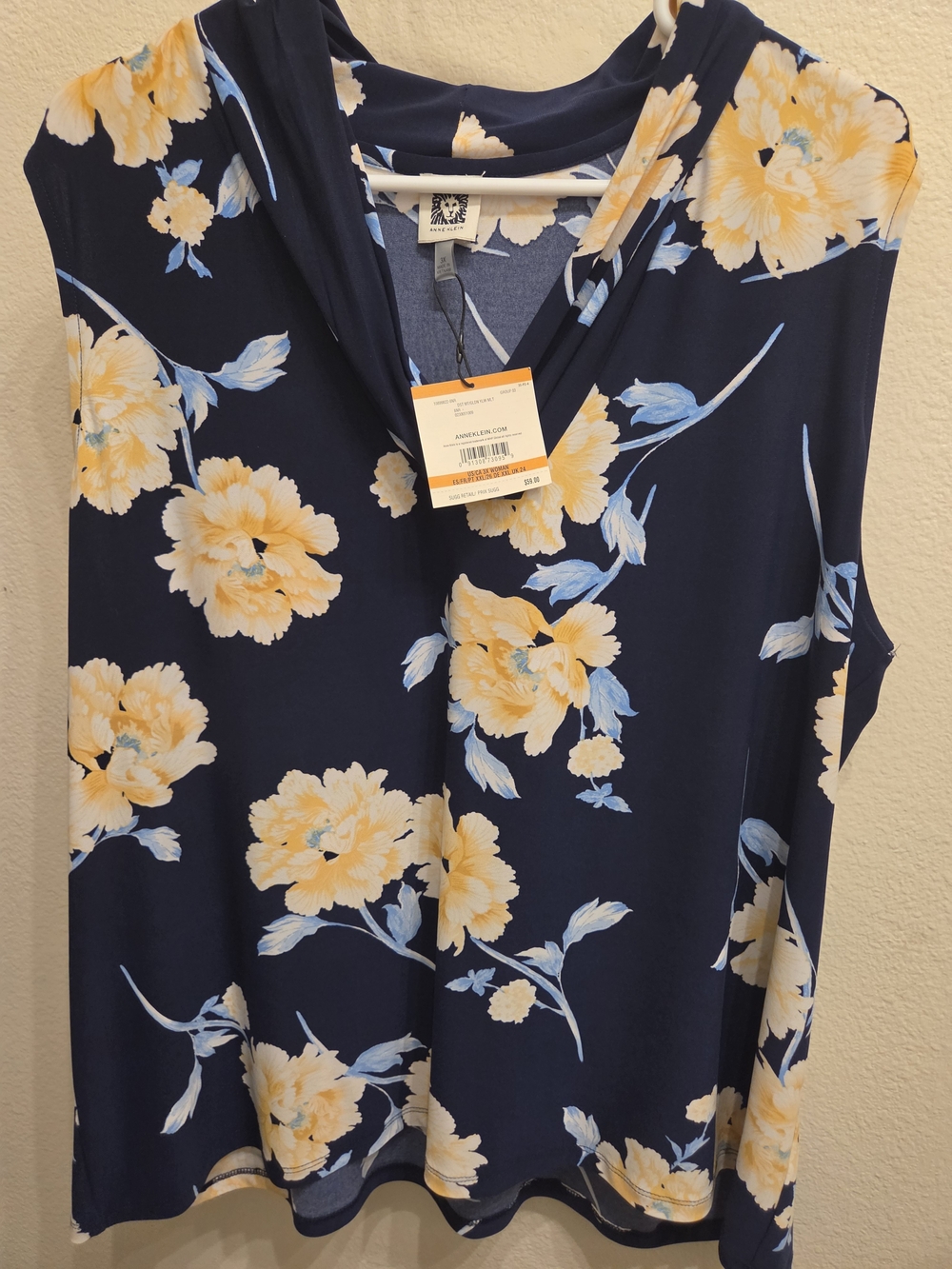 Anne Klein NWT Navy Sleeveless Floral Blouse